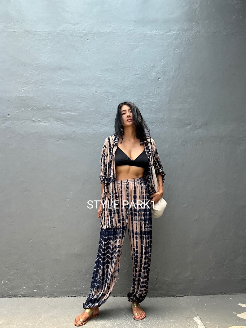 BSK130/Aladdin pants Two piece pajama set,Resort wear,Loose Fitting,Summer Outfits ,Unisex,Loungewear sets image 2