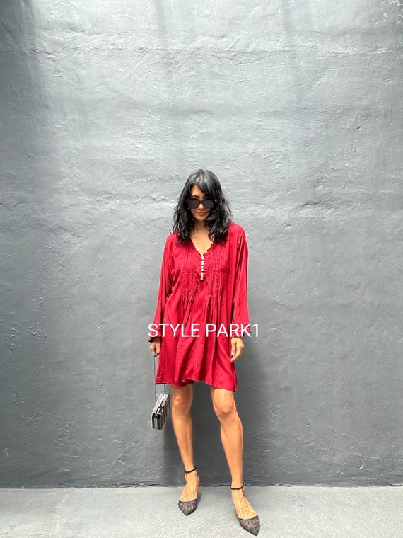 loose fitting tunic dresses Women's Dress Fit Printed Design  Evergreen Outfits, Dark blue / XXL SIZE REFERENCE TABLE SIZE XS(US S 0 Women's Loose Fit Tunic Dress