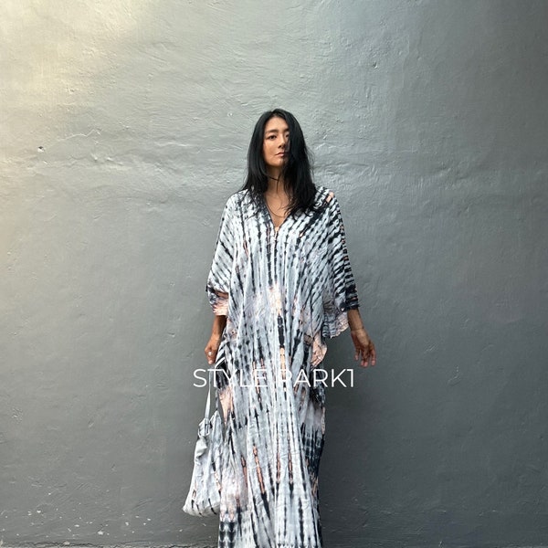 KT137/  Tie dyed ,Long Kaftan simple Dress, stylish, Elegant, Miami,lbiza,Holiday Dress,Evening dress,loose fit