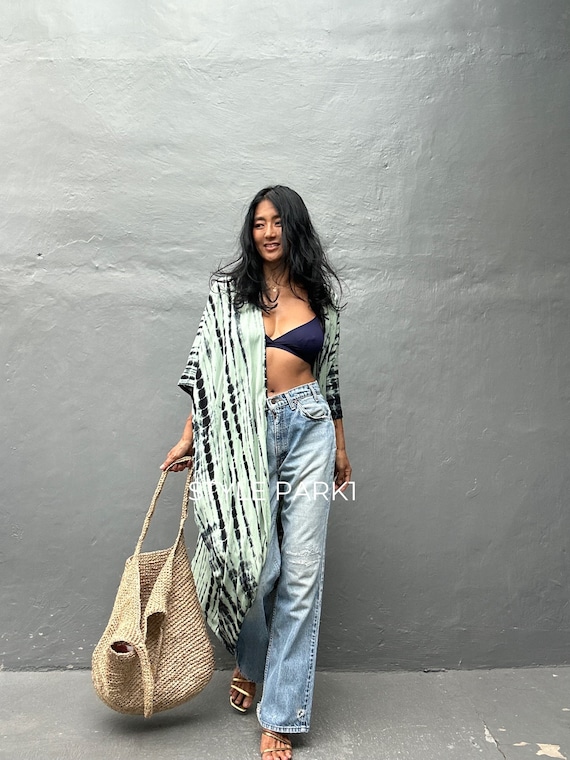 OKN138/ Jaqueta quimono tie-dye, férias, Boho, jaqueta folgada