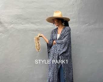 KS155/Leopard Print  Kimono,Vacation Look, Loose fit Robe,Beach Cover up,Swim Cover up,Home dress