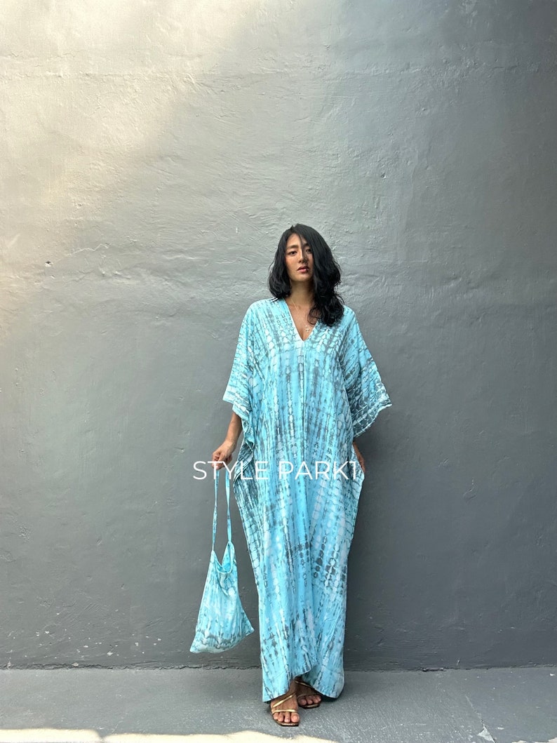 KT145/ Tie dyed ,Long Kaftan simple Dress, stylish, Elegant, Miami,lbiza,Holiday Dress,Evening dress,loose fit image 5