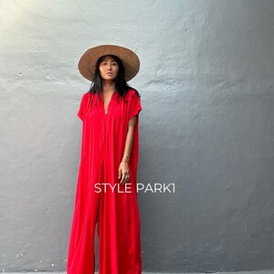 SMP02/Red Jumpsuit, Stylish dress, Summer jumpsuit, Luxury style , Boutique, Elegant, Bali vacation, Summer night dress image 3