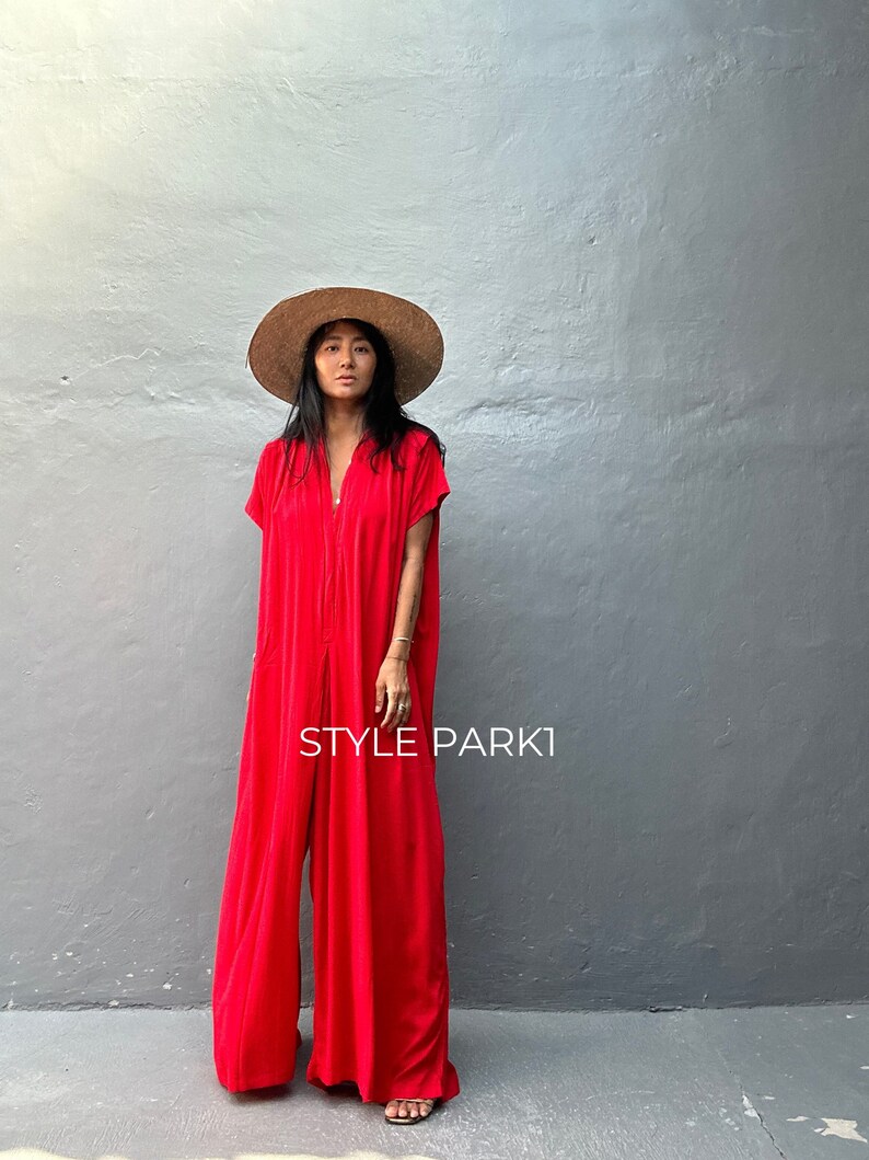 SMP02/Red Jumpsuit, Stylish dress, Summer jumpsuit, Luxury style , Boutique, Elegant, Bali vacation, Summer night dress image 3