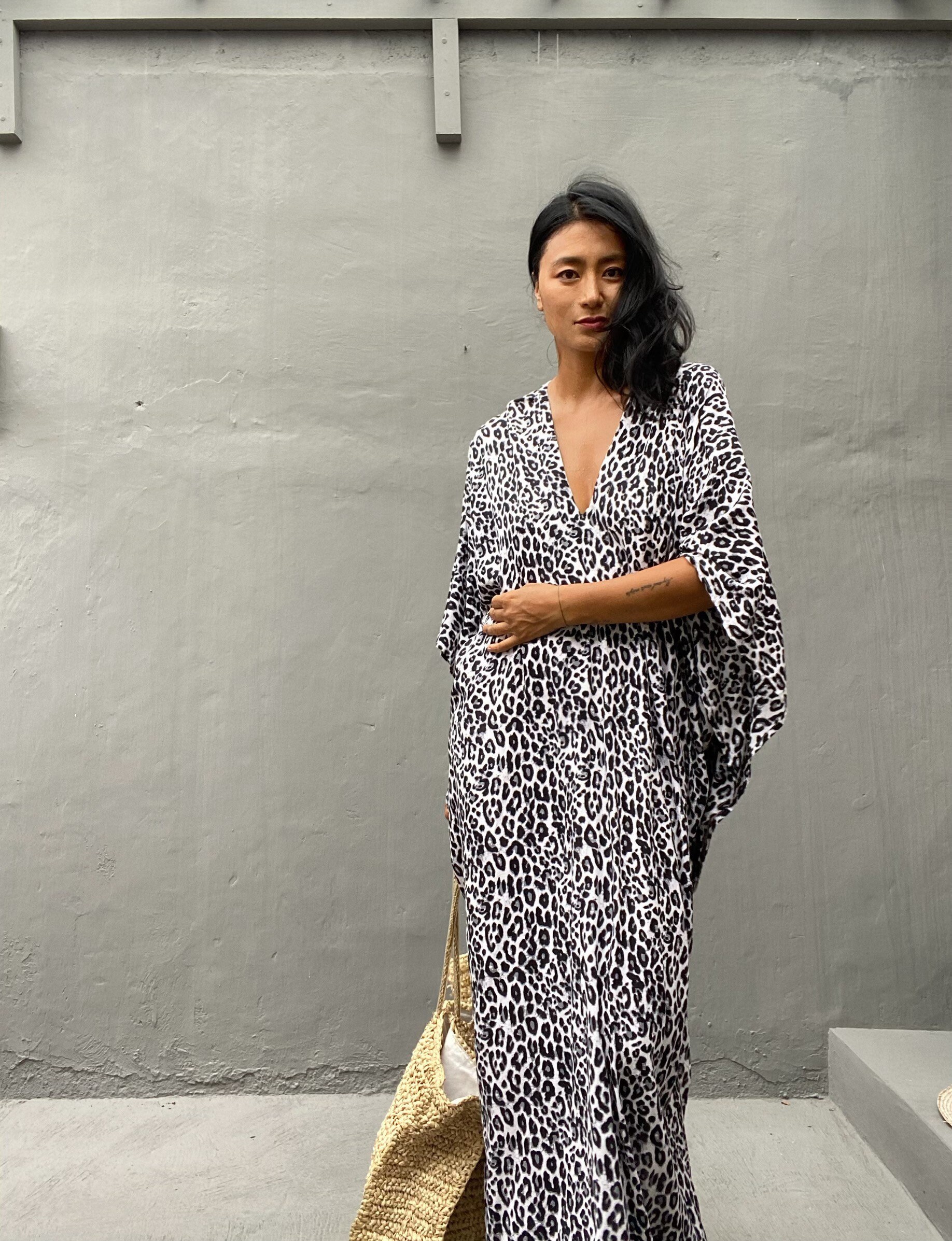Auckland Laster Intrekking KT87/135cm luipaardprint lange kaftan eenvoudige jurk - Etsy Nederland