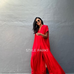 SMP02/Red Jumpsuit, Stylish dress, Summer jumpsuit, Luxury style , Boutique, Elegant, Bali vacation, Summer night dress image 1