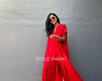 SMP02/Red Jumpsuit, Stylish dress, Summer jumpsuit, Luxury style , Boutique, Elegant, Bali vacation, Summer night dress