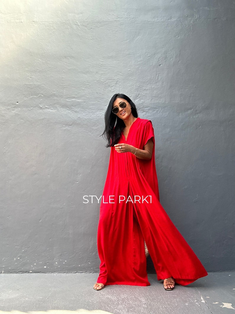 SMP02/Red Jumpsuit, Stylish dress, Summer jumpsuit, Luxury style , Boutique, Elegant, Bali vacation, Summer night dress image 1