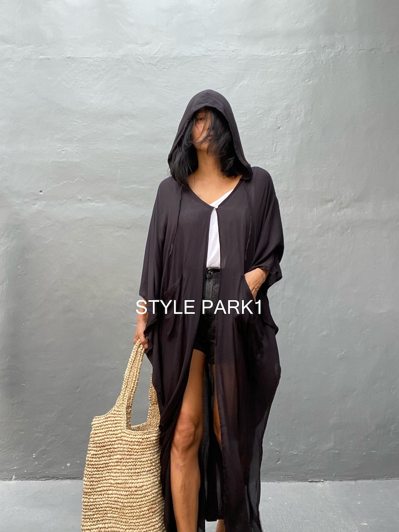 HD09/Swim cover up Black Stylish Hooded poncho, poncho,beach cover up, for Arab womens ,Resort wear zdjęcie 10