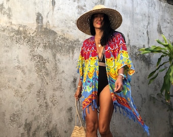 DF/PCK07/Vestido de vacaciones, Vacaciones, Boho, Top holgado, Kimono, Bali, Vestido de luna de miel, Cubrebaño, Vestido de playa