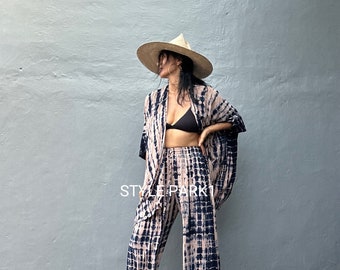 UM130/Two piece kimono set,Resort wear,Loose Fitting,Summer Outfits ,Unisex,Loungewear sets