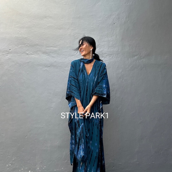 KT158/ Tie dyed ,Long Kaftan simple Dress, stylish, Elegant, Miami,lbiza,Holiday Dress,Evening dress,loose fit,Sharon