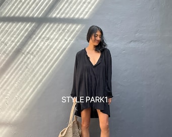 RA02/Ample, robe tunique, tenue de villégiature, robe courte bohème/robe de plage/chemisier d'été, vacances, vacances, RAINA