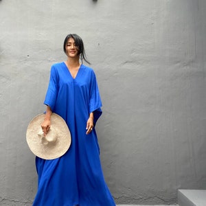 KT76/Blue Long Kaftan simple Dress, stylish, Elegant, Miami,lbiza,Holiday Dress,Evening dress,loose fit,White party