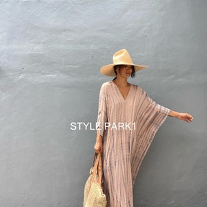 KT56/Hand Tie dyed ,Long Kaftan simple Dress, stylish, Elegant, Miami,lbiza,Holiday Dress,Evening dress,loose fit