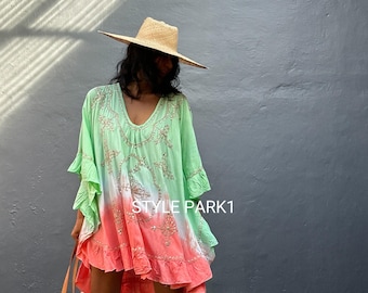RN02 / Boho Strand Top Kleid,Resortwear, Urlaub, freie Größe, Sommerkleid, Swim Cover Up,Bikini Cover Up,RANI Kleid