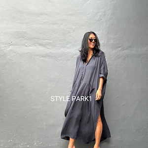 JIML10/New ,Charcoal , Long Shirt dress,Maxi dress,,Loose top, Summer women dress,Stylish