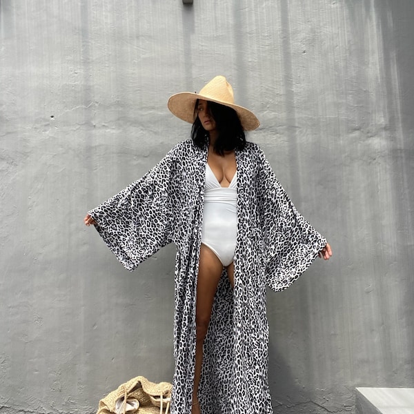 LKB59/Sexy Leopard Oversized length Long Kimono, Robe, Summer,Unisex Kimono,Tall Women’s,Vacations, Holiday Look