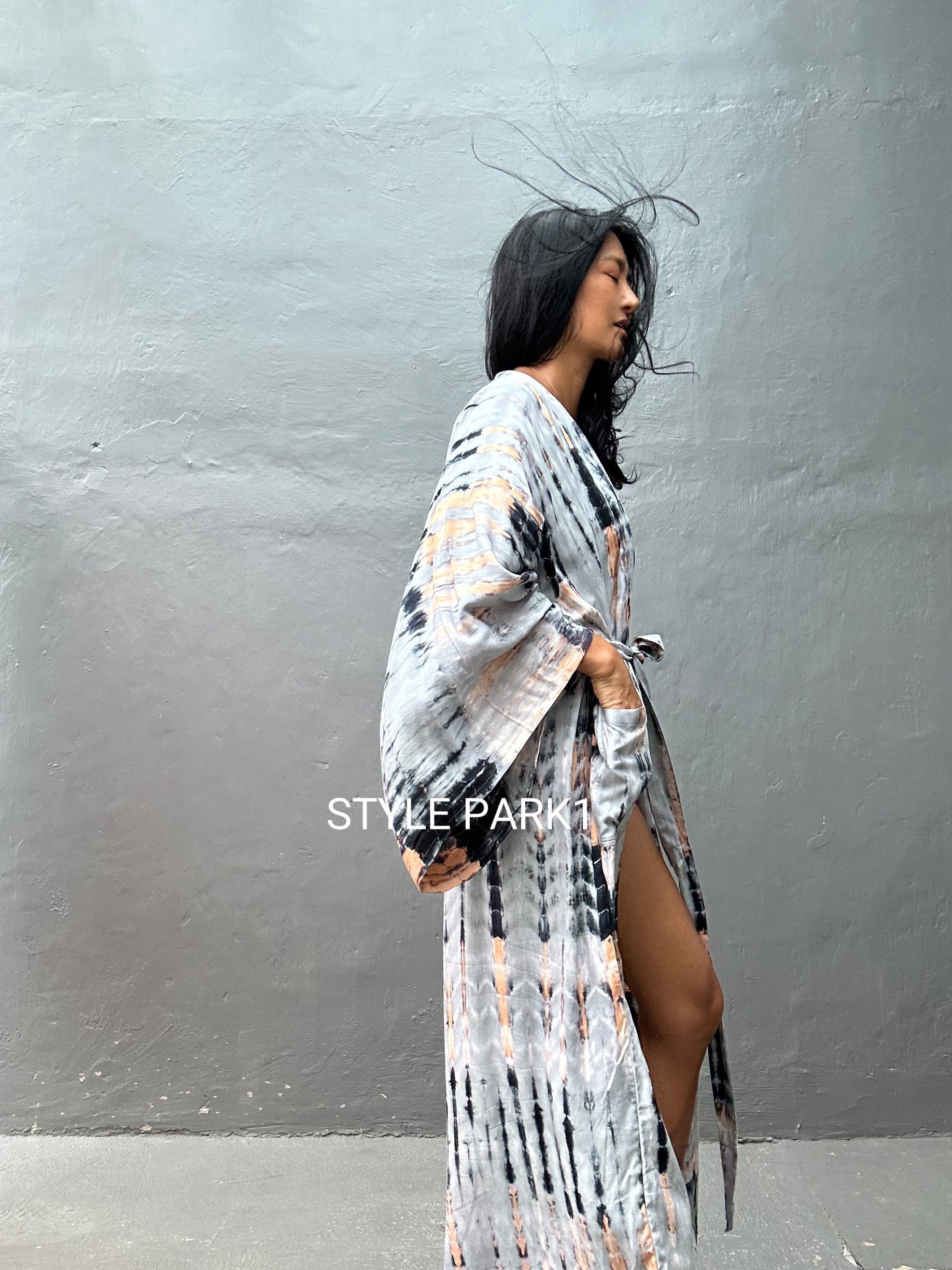 カンビオ 着物風KIMONO Denim Over Size Gown Kimono Dress