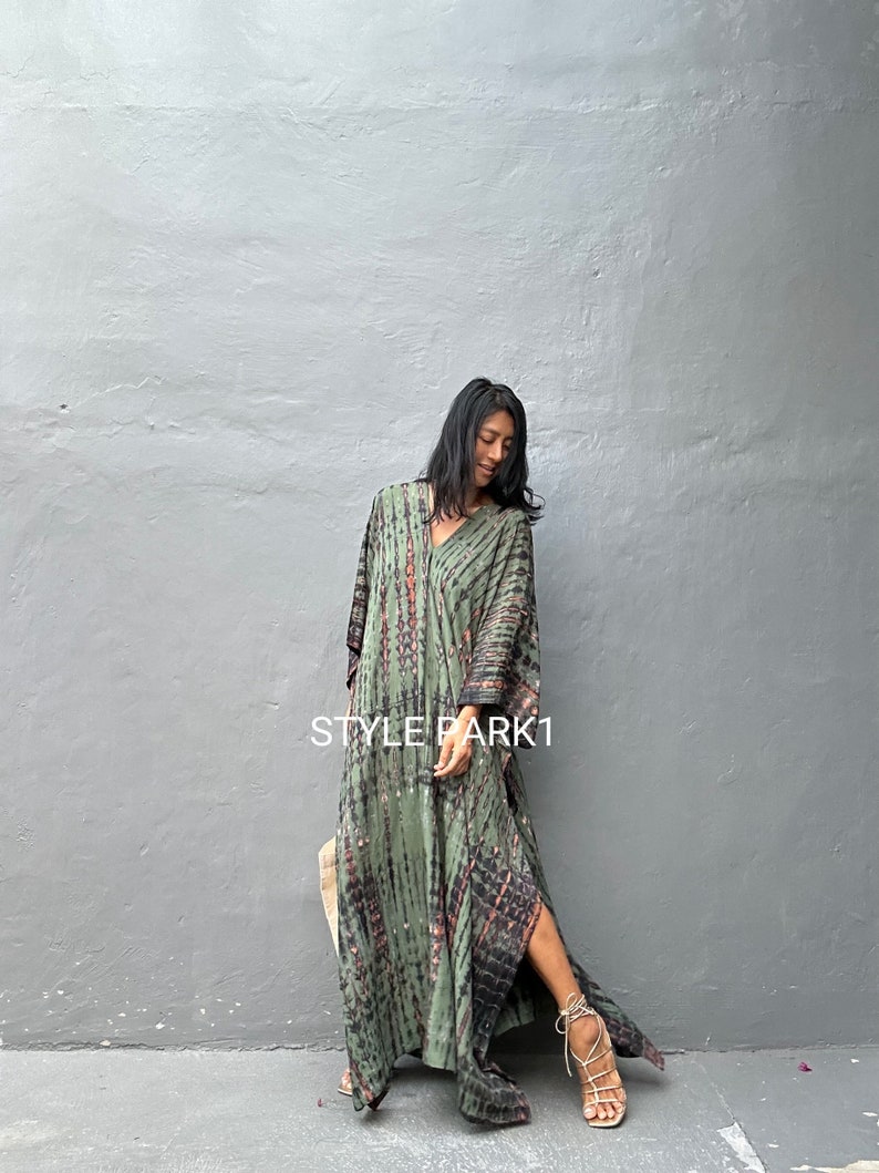 KT70/ Tie dyed ,Long Kaftan simple Dress, stylish, Elegant, Miami,lbiza,Holiday Dress,Evening dress,loose fit image 3