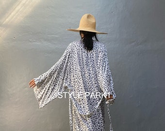 LKB109/Sexy Leopard Oversized length Long Kimono, Robe, Summer,Unisex Kimono,Tall Women’s,Vacations, Holiday Look