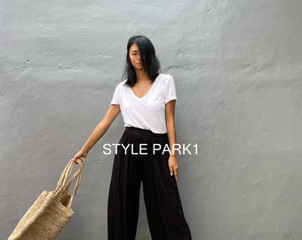 VY06/Resort wear , Yoga,Long Trendy ,Boho Pants,Wide Leg,Beach Pants, Whole body,Airplane