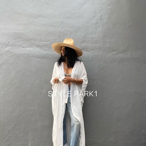 VOKN03/Vanilla white, dyed kimono jacket , holiday,Boho, loose fit jacket, beach cover-up, Summer cardigan