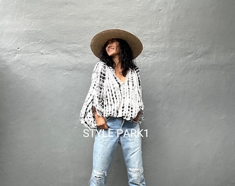 Bd42/ Loose  fitting ,tunic dress, shirring,resort wear,Boho Short dress/Beach cover up/Summer ,Holiday,vacation,Blouse