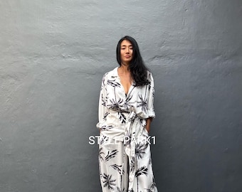 BSK39/Aladdin pants Two piece pajama set,Resort wear,Loose Fitting,Summer Outfits ,Unisex,Loungewear sets