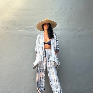 UMK137/Aladdin pants  Two piece kimono set,Resort wear,Loose Fitting,Summer Outfits ,Unisex,Loungewear sets