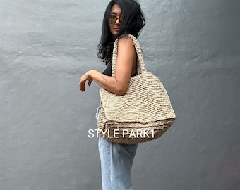 BA19/geweven tas, strandtas, oversized tas, strozak, natuurlijke tas, bali tas, raffia