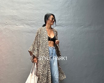 LKM13/Leopard  Kimono, Robe, Summer,Unisex Kimono,Lounge wear,Tropical holiday