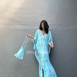 KT145/ Tie dyed ,Long Kaftan simple Dress, stylish, Elegant, Miami,lbiza,Holiday Dress,Evening dress,loose fit image 9