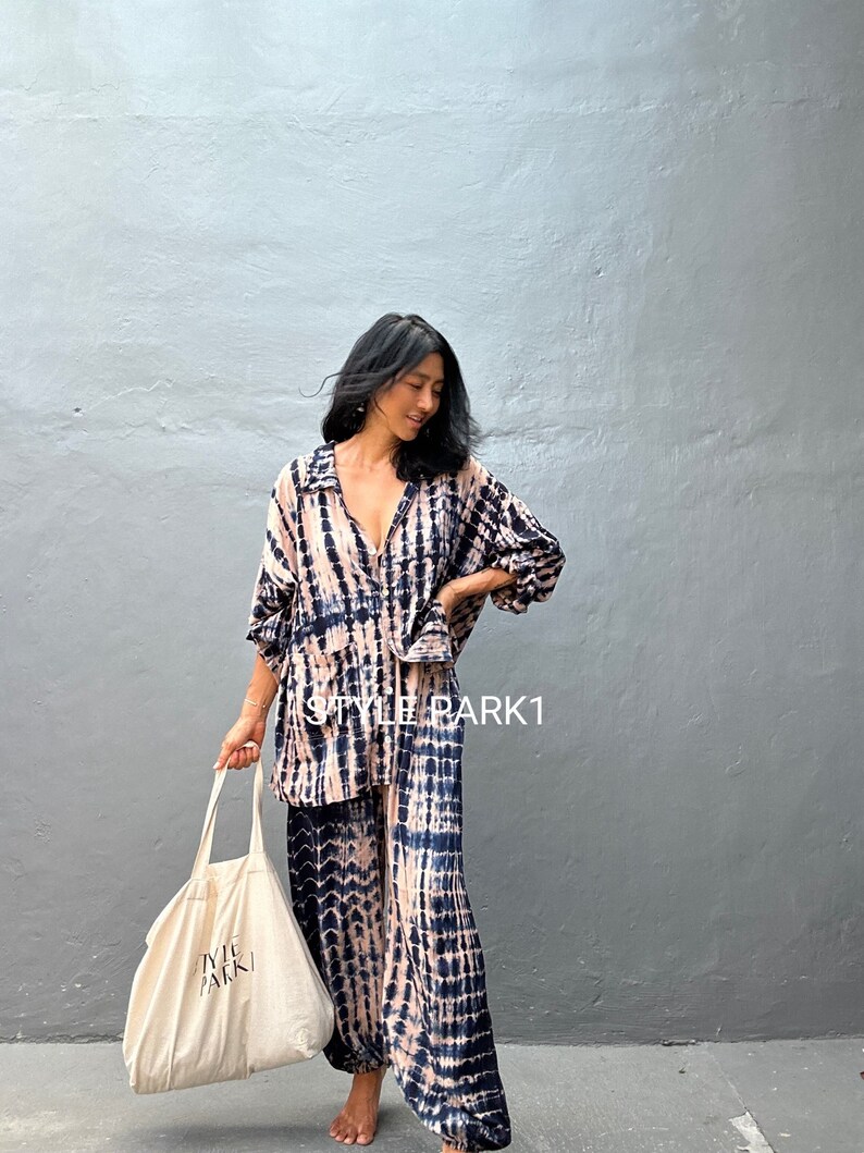 BSK130/Aladdin pants Two piece pajama set,Resort wear,Loose Fitting,Summer Outfits ,Unisex,Loungewear sets image 1