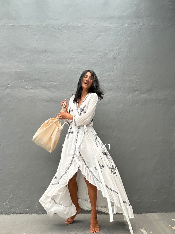 Wq16 wrap Long Summer Dress Beach Kimono sexy Dress Dress vacation Dress holiday Dress Etsy