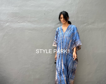 KT113/Hand Tie dyed ,Long Kaftan simple Dress, stylish, Elegant, Miami,lbiza,Holiday Dress,Evening dress,loose fit