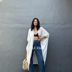 VOKN14/Blanc cassé, veste kimono, vacances, bohème, veste ample, tenue de plage, cardigan d&#39;été