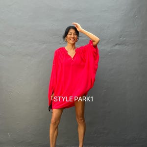 Bd85/Very Oversized,Loose fitting ,tunic dress, shirring,resort wear,Boho Short dress/Beach cover up/Summer ,Holiday,vacation