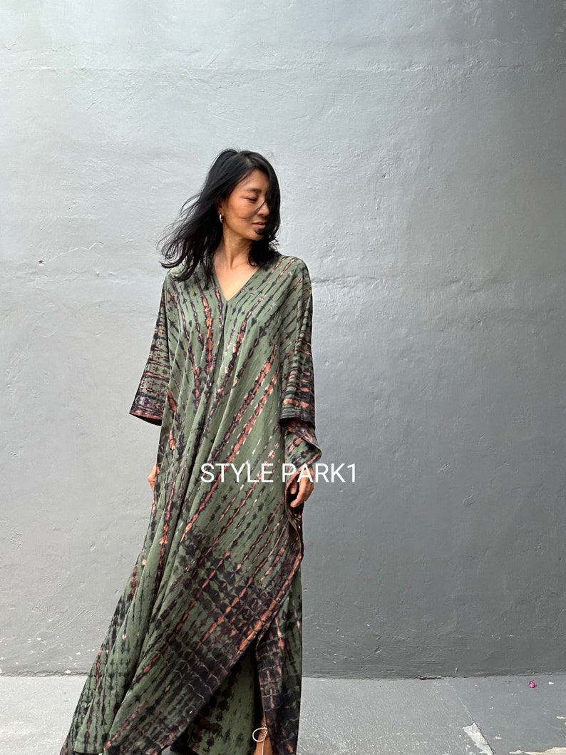 KT70/ Tie dyed ,Long Kaftan simple Dress, stylish, Elegant, Miami,lbiza,Holiday Dress,Evening dress,loose fit image 2