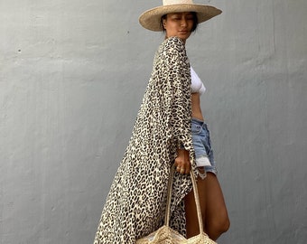 KS89/Sexy Leopard Print  Kimono,Vacation Look, Loose fit Robe,Beach Cover up,Swim Cover up,Home dress