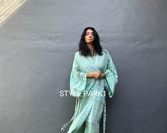 LK152/Ny lång kimono, morgonrock, sommar, unisex kimono, lång dam, vit festklänning