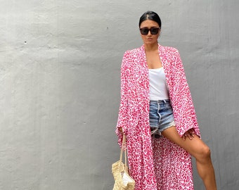 LKB38/Leopard Oversized length Long Kimono, Robe, Summer,Unisex Kimono,Tall Women’s,Vacations, Holiday Look