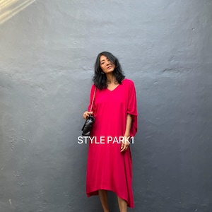 Fuschia Tie-Dye Rayon Kaftan Dress: Ibiza Holiday Style
