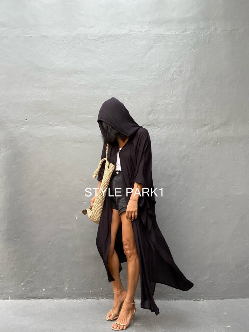 HD09/Swim cover up Black Stylish Hooded poncho, poncho,beach cover up, for Arab womens ,Resort wear image 4