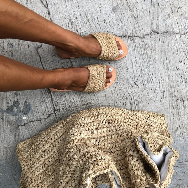 SD08/Raffia Shoes ,Woven Women sandals,Summer,Slippers,Raffia Mules