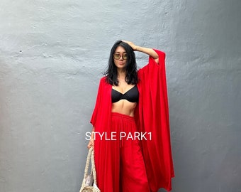 VLUM30/Long Two piece kimono set,Resort wear,Loose Fitting,Summer Outfits ,Unisex,Loungewear sets,life style