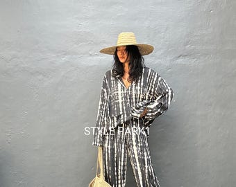 BSK30/Aladdin pants Two piece pajama set,Resort wear,Loose Fitting,Summer Outfits ,Unisex,Loungewear sets