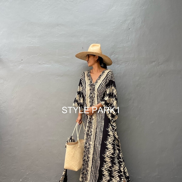 KT110/Imprimé peau de serpent, Caftan long et simple robe, élégant, Élégant, Miami, lbiza, Robe de vacances, Robe de soirée, Coupe ample, Vêtements de détente