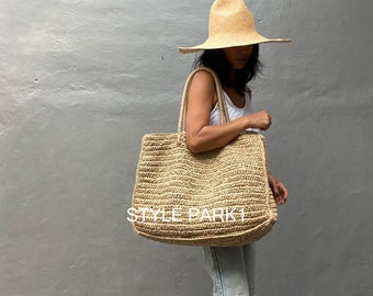 BA12 / Gewebte Tasche, Strandtasche, Übergroße Tasche, Strohtasche, natürliche Tasche, Bali-Tasche, Raffia