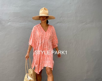 S34/Tie Dyed, Loose fit Top,kaftan Short dress ,Maxi dress,Vacation ,Evening dress,Oversized,Boho fit,Beach cover up